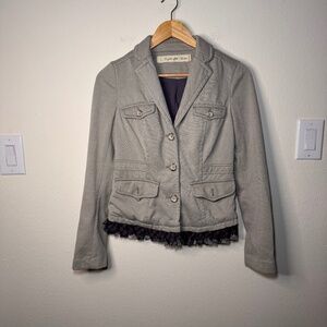 Daughters of Liberation Anthropologie Size 4 Gray Utility Blazer Jacket Ruffle